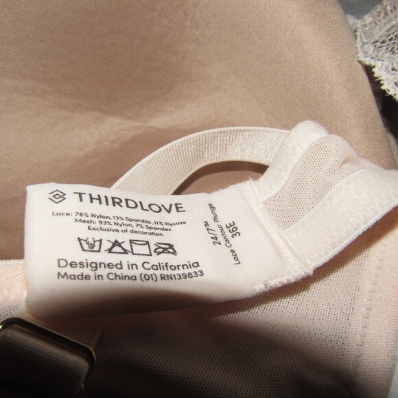 ThirdLove 24/7 Lace Contour Plunge Bra 35E ― Blush Nude Romantic Lift - Picture 4 of 4